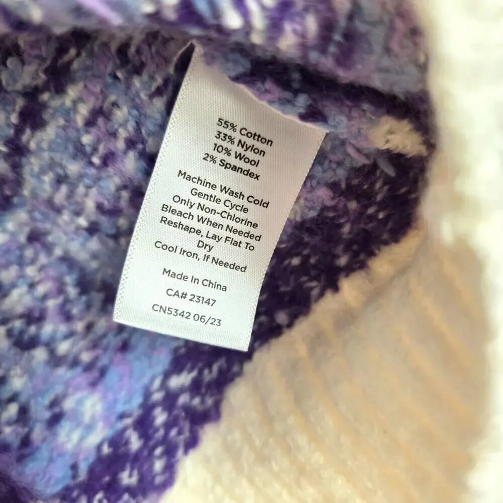 Talbots NWT Wool Blend Lavender Purple Cream White Turtleneck Alpine Sweater